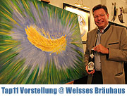 Degustations-Impression statt Bier-Barock und Bayern-Folklore: Georg Schneider malt seine Etiketten selber. Vorstellung im Weissen Bräuhaus im Tal am 08.09.2011  (©Foto: Martin Schmitz)